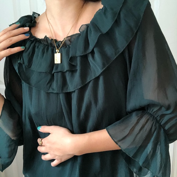 ZARA GREEN RUFFLE MESH TOP - Picture 2 of 4